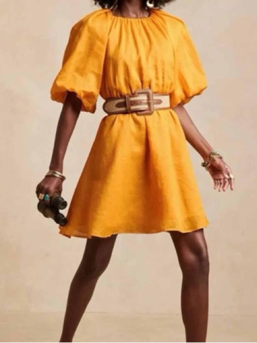 Banana Republic Ramie Puff Sleeve backless Linen Dress NEW - Picture 2 of 6